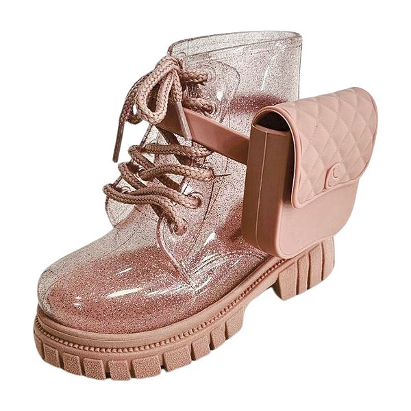 Galocha Coturno Chloe Infantil com Bolsinha - Rosé Glitter