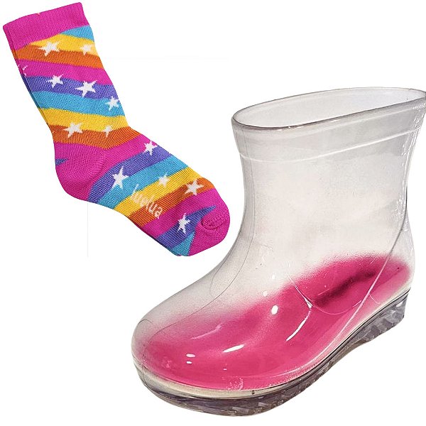 Bota Galocha Baby Incolor Meia - Rosa