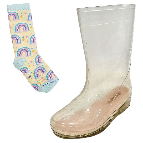 Bota Galocha Infantil Incolor com Meia - Nude