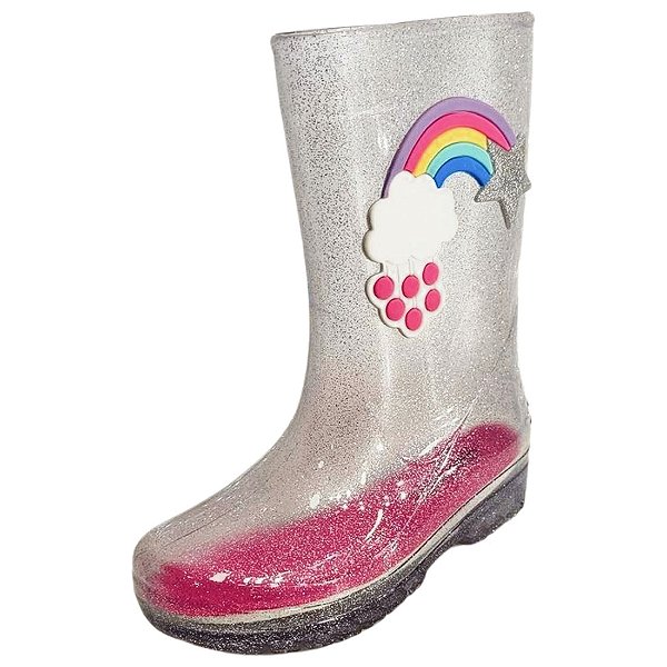 Bota Galocha Infantil Incolor Rainbow Star - Glitter Prata