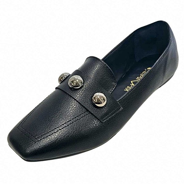 Mocassim com Detalhes Metalizados - Preto