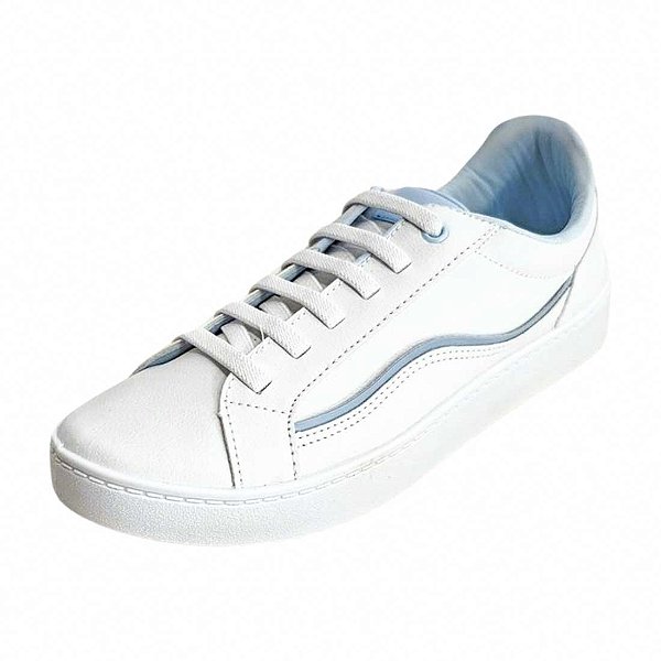 Tênis Basic Cadarço Elástico Onda Azul - Branco