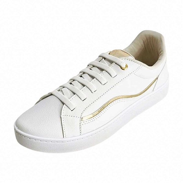 Tênis Basic Cadarço Elástico Onda Ouro - Branco