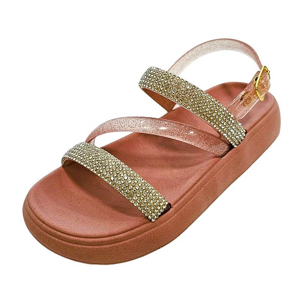 Sandália Yasmin Infantil Cruzada com Strass Glitter - Rosé