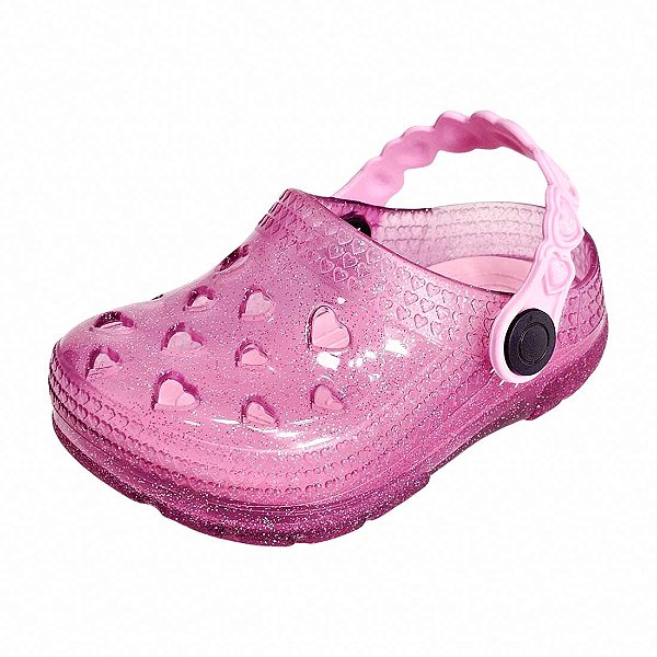 Babuche Clog Infantil Love Coração - Transparente Pink Glitter