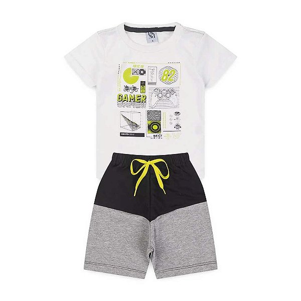 Conjunto Infantil Menino Jogador - Branco, Preto e Cinza