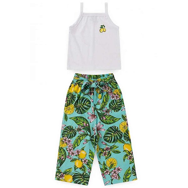 Conjunto Infantil Menina Lemon - Branco e Verde