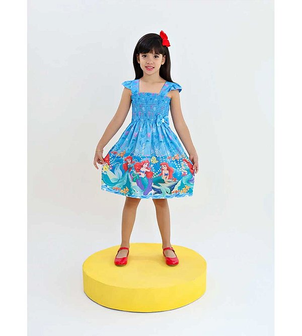 Vestido Infantil Ciganinha com Lastex Pequena Sereia - Azul