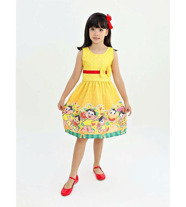 Vestido Infantil Drapeado com Laço e Lastex Magali - Amarelo