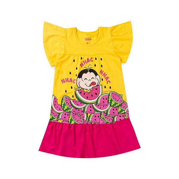 Vestido Infantil  Magali Nhac Nhac Nhac Turma Da Mônica - Amarelo