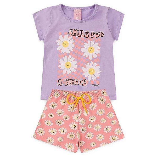 Conjunto Infantil Menina Smile For A While - Lilás e Rosa