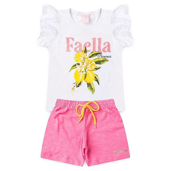 Conjunto Infantil Menina Limão - Branco e Rosa