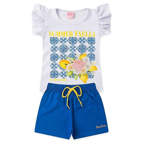 Conjunto Infantil Menina Farm Limões - Branco e Azul