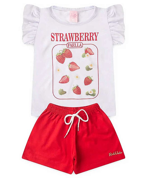 Conjunto Infantil Menina Strawberry - Branco-