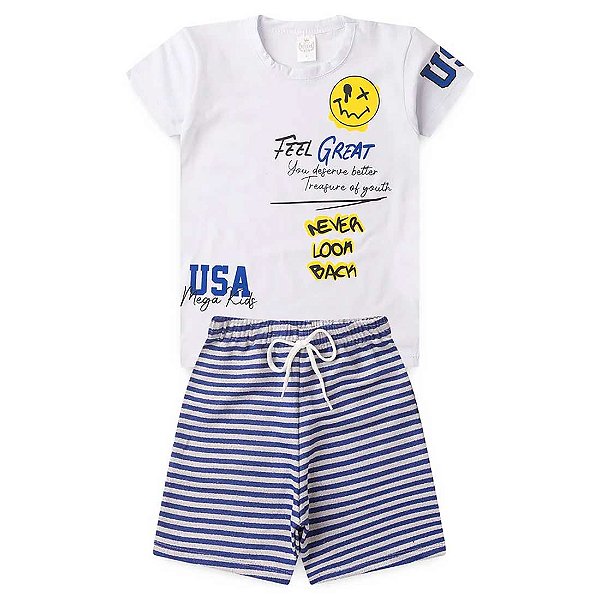 Conjunto Infantil Menino Feel Great - Branco e Azul