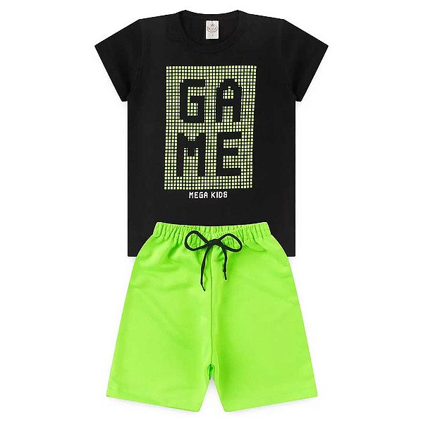 Conjunto Infantil Menino Game Mega - Preto e Verde