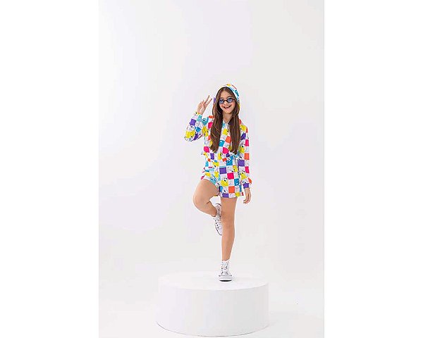 Conjunto Infantil Menina Casaco Bomber e Shorts Piu-piu - Branco Colorido