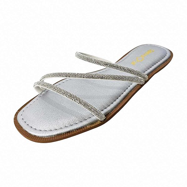 Sandália Rasteira ZigZag Strass - Prata