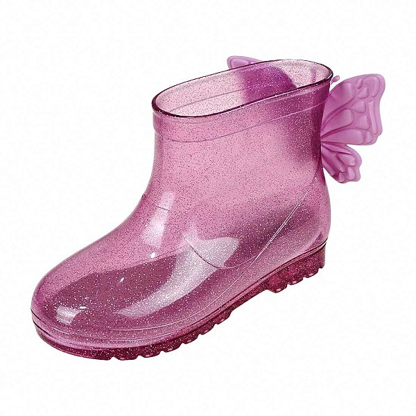 Bota Galocha Baby Borboleta - Pink Glitter