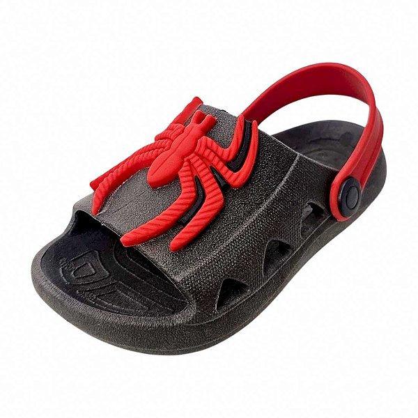 Sandália Infantil Slide Flip Aranha - Preto e Vermelho