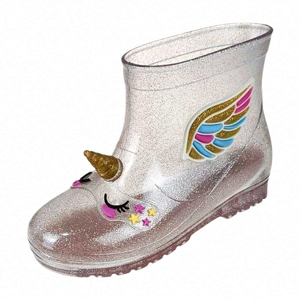 Bota Galocha Baby Unicórnio Incolor - Glitter Prata