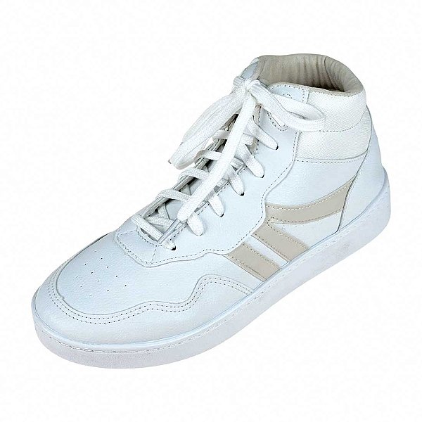 Tênis Cano Alto Detalhe Lateral - Branco e Off White