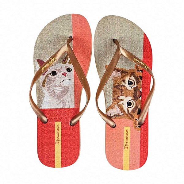 Chinelo Ipanema Love Pets Gato Laranja - Bege