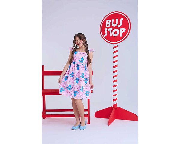 Vestido Infantil Menina Rodado Stitch - Rosa