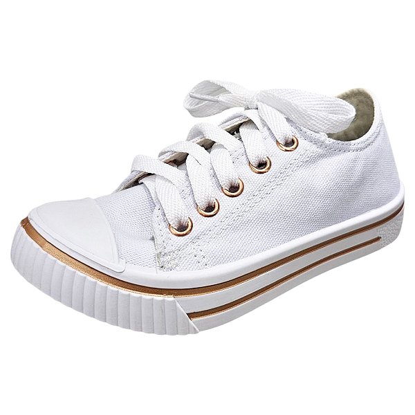 Tênis Infantil Básico Escolar - Branco e Ouro