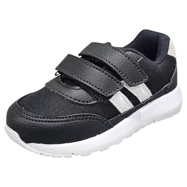 Tênis Infantil Crepe 2 Listras - Preto e Branco
