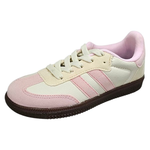 Tênis Infantil Listras - Creme e Rosa