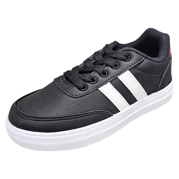 Tênis Infantil Listras - Preto e Branco