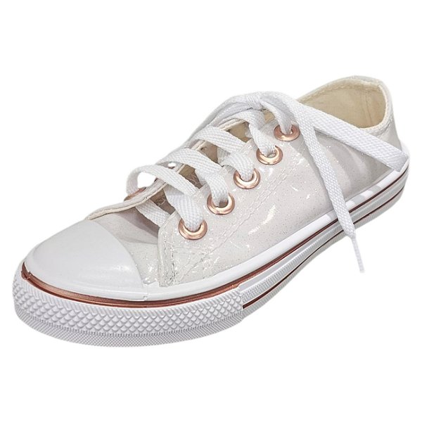 Tênis Infantil Verniz com Glitter Star Feet - Branco e Bronze