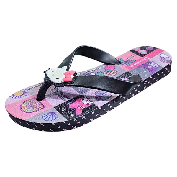 Chinelo Ipanema Infantil Hello Kitty Funny - Preto e Rosa