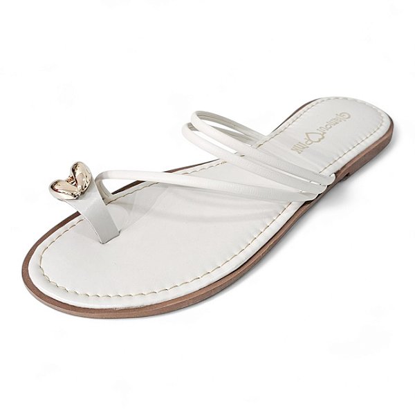 Sandália Rasteira Cruzada com Fivela Dourada - Off White