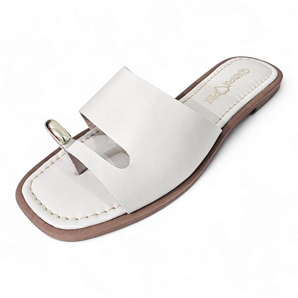 Sandália Rasteira de Dedo Faixa Fivela Dourada - Off White