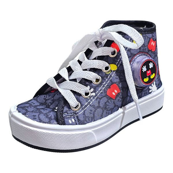 Tênis Infantil Cano Alto com Led Mickey - Preto, Vermelho e Amarelo