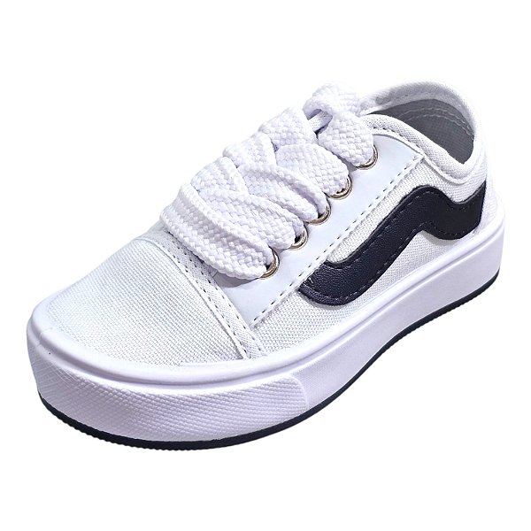 Tênis Infantil com Onda Lateral - Branco e Preto