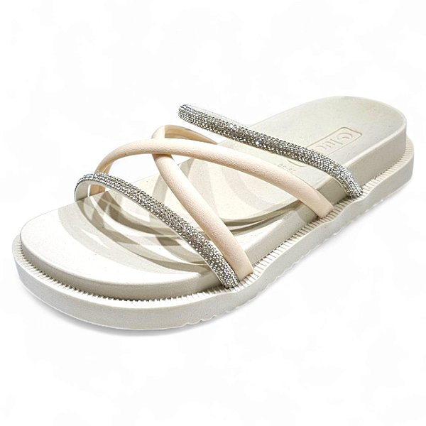 Rasteirinha X Lara com Strass - Off White