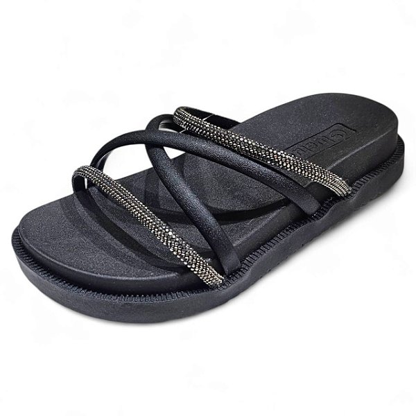 Rasteirinha X Lara com Strass - Preta