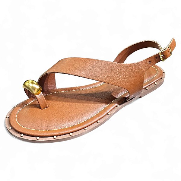 Sandália Rasteira Cruzada com Fivela - Caramelo