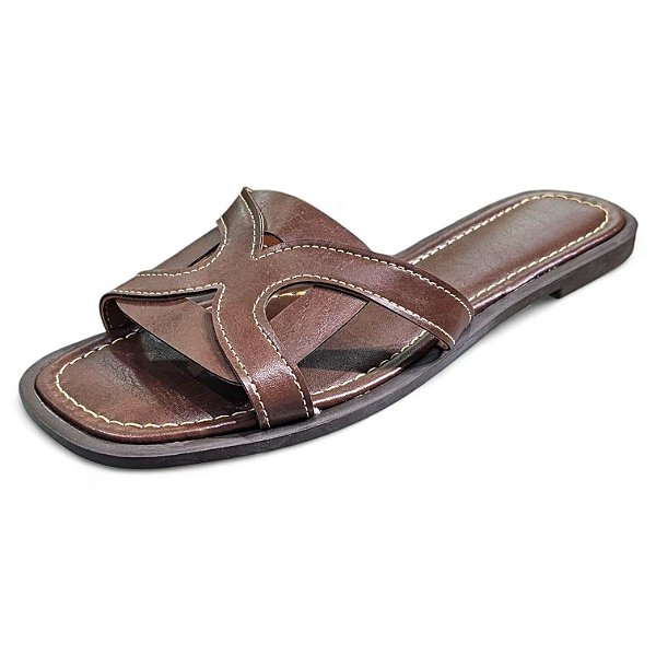 Sandália Rasteira com Detalhe Frontal - Marrom