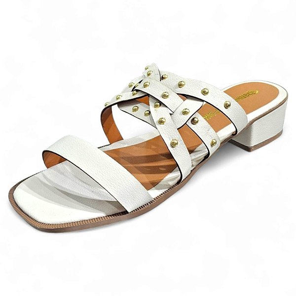 Tamanco Salto Médio com Bolinhas - Off White