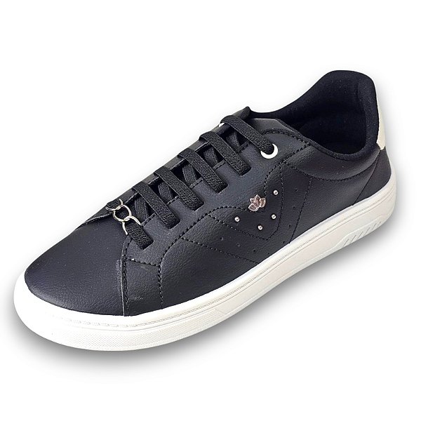 Tênis Cadarço Elástico com Detalhe Lateral de Flor - Preto