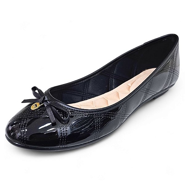 Sapatilha Verniz Matelassê com Laço - Preto