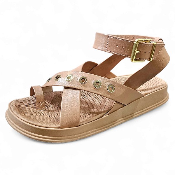 Sandália Papete com Tornozeleira - Bege