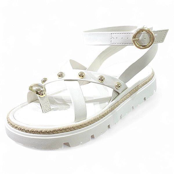 Sandália Papete Cruzada com Metalizado - Off White