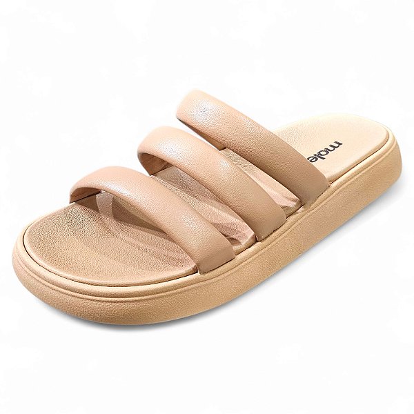 Sandália Rasteira 3 Tiras - Bege