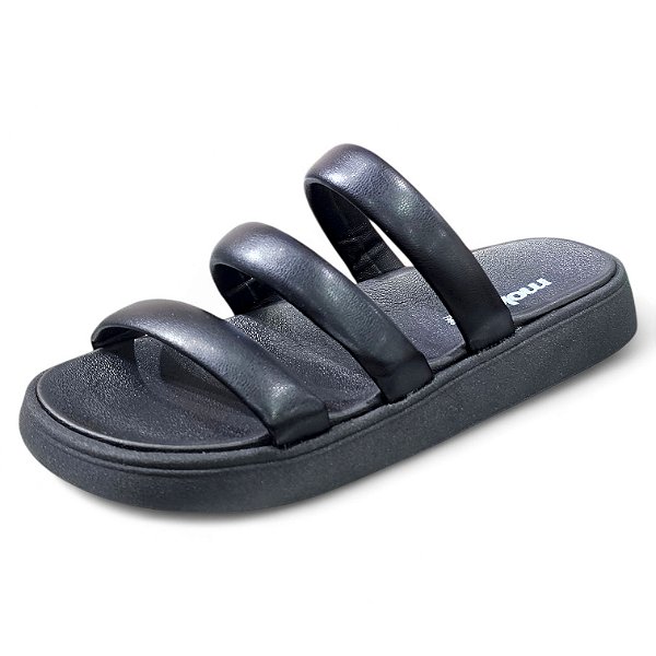 Sandália Rasteira 3 Tiras - Preta