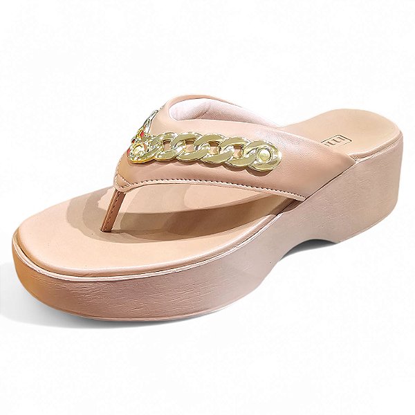 Tamanco Meia Pata com Corrente Dourada - Bege